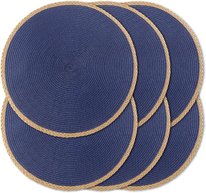 Round Placemats Set of 6, Woven Table Mats, Thin Edge, 15 Inch Diameter by Noctiflorous
