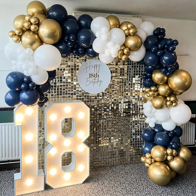Navy Blue Gold Balloons, 60 Packs 12 Inch Dark Blue White Gold Metallic Chrome - Image 4