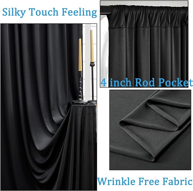 20ft x 10ft Wrinkle Free Black Backdrop Curtains - Image 2
