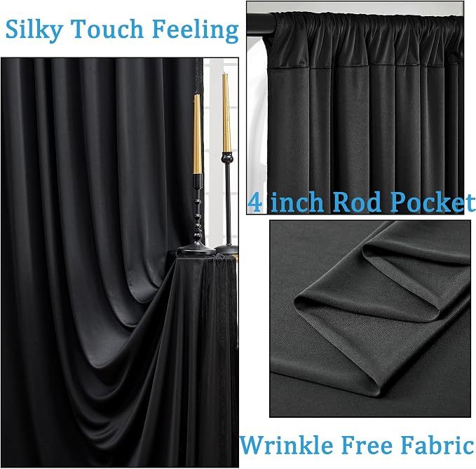 40ftx10ft Wrinkle Free Black Backdrop Curtain - Image 2