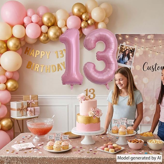 Pearlescent Pink Number 13 Balloon 40 Inch, Shiny Foil - Image 2