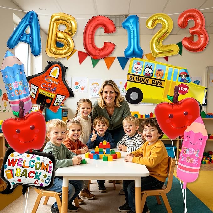 Back to School Balloons, Back to School Decorations, ABC 123 Foil Balloons | - Image 5