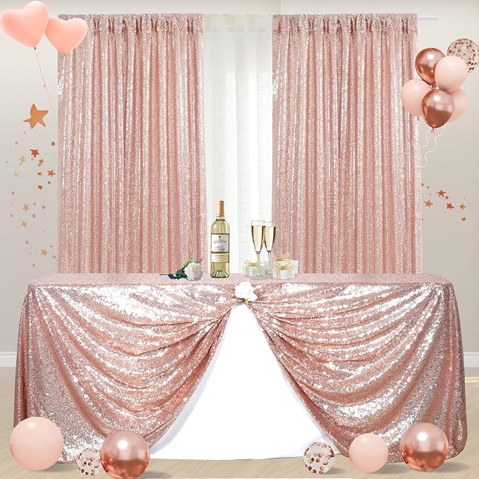 Poise3EHome Rose Gold Sequin Backdrop Curtains, 4 Panels 2FTx8FT Glitter - Image 6