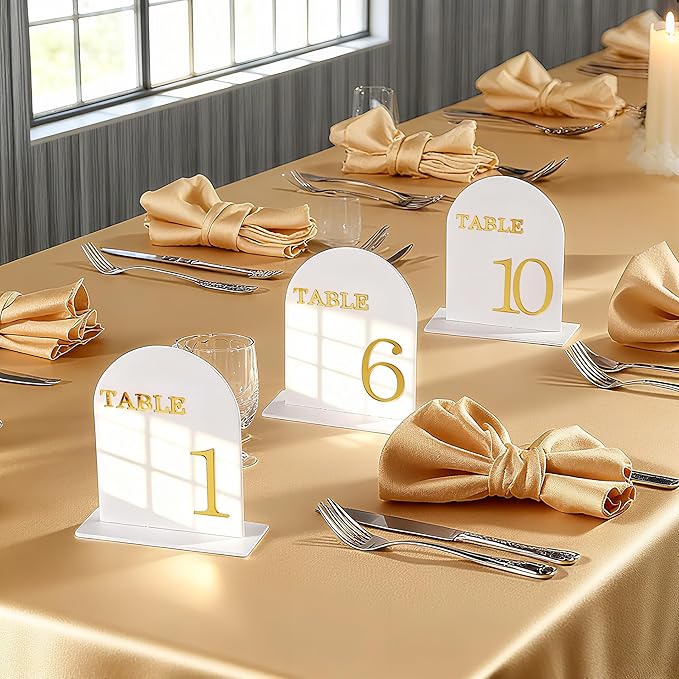 Arch Wedding Table Numbers 1-15 with Stands, 5" X 7" Double Sided Acrylic Wedding Sign Holders, Durable Non-Fading Table Number for Wedding Reception, Events, and Centerpieces