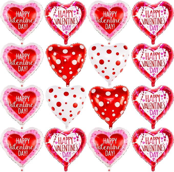 KatchOn White & Pink Heart Shaped Foil Balloons 18 Inch, Valentines Day - Image 3