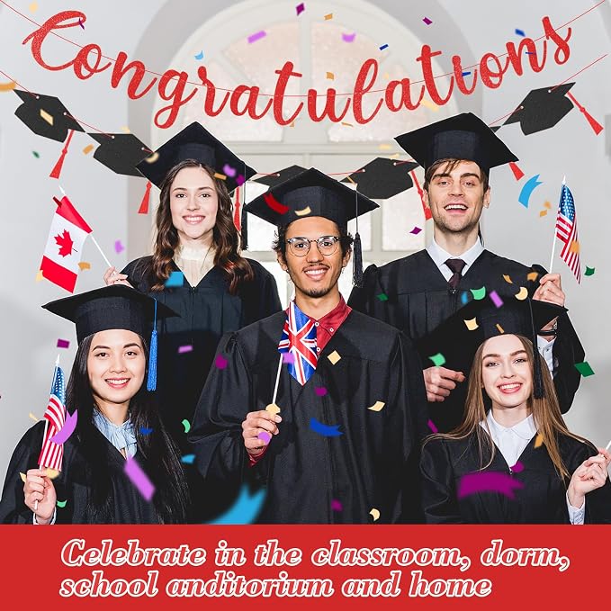 Class of 2026 Graduation Decorations Pre-Strung Glitter Congratulations Banner - Image 5