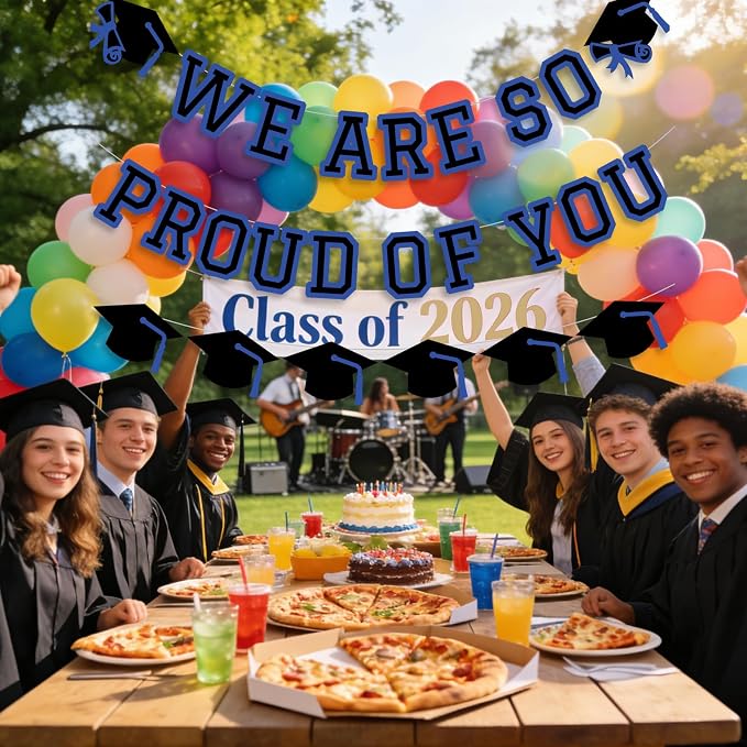 We Are So Proud Of You Banner Graduation Party Decorations Congrats Grad Cap - Image 3