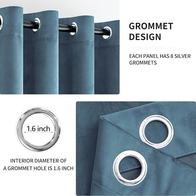 MIULEE Velvet Curtains Dark Slate Blue 52 x 90 Inch Length Set of 2 | Grommet - Image 2
