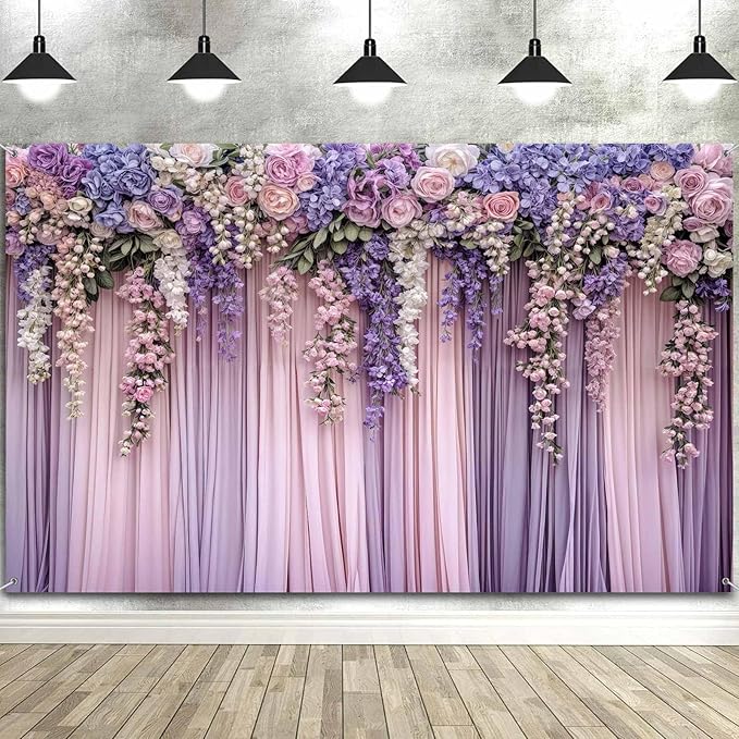 10x10ft Purple Flower Wedding Photography Backdrop Lavender Floral Wedding Bridal Photography Backdrop Anniversary Birthday Baby Shower Girl Party Banner Photo Booth Props Background Wall Decor
