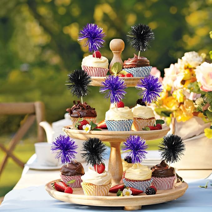 Gyufise 30Pcs Foil Firework Cupcake Toppers Sparkle Tinsel Cake Toppers Tinsel - Image 4