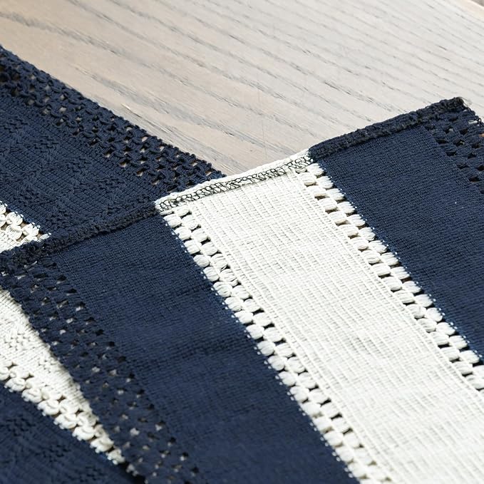 Artoid Mode Dark Blue Farmhouse Woven Table Runner 12x90 Inch | Seasonal - Image 5