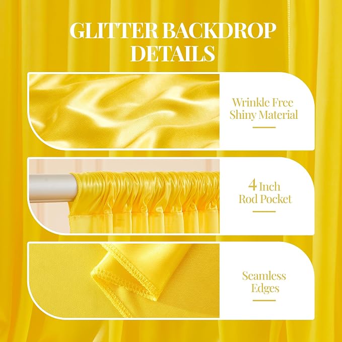 20x10ft Yellow Gold Glitter Backdrop Curtain - Image 4