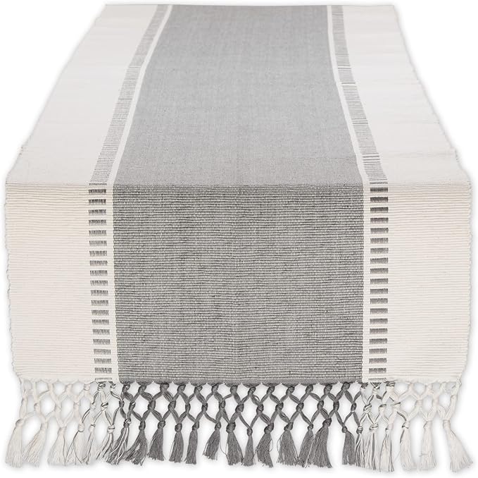DII Dobby Stripe Table Runner, 13x72 Cool Gray & Cream Background | Woven by DII