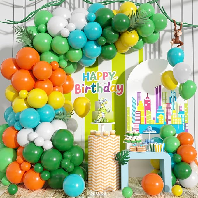 Colorful Balloon Arch Kit, Matte Teal Yellow White Light Green Balloons by Saxuxu