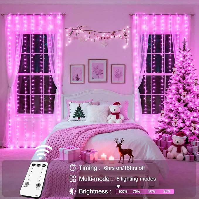 JMEXSUSS 300 LED Curtain Lights, 9.8x9.8 ft | Plug in Hanging Lights - Image 7