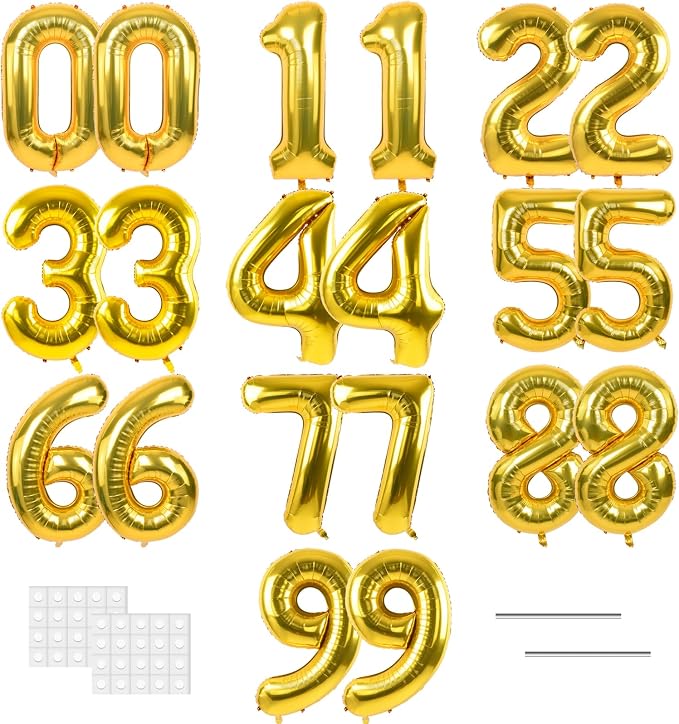 TONIFUL 20 Pcs Number Balloon 2 Set 16 Inch Gold 0-9 Numbers Balloons | Small by TONIFUL