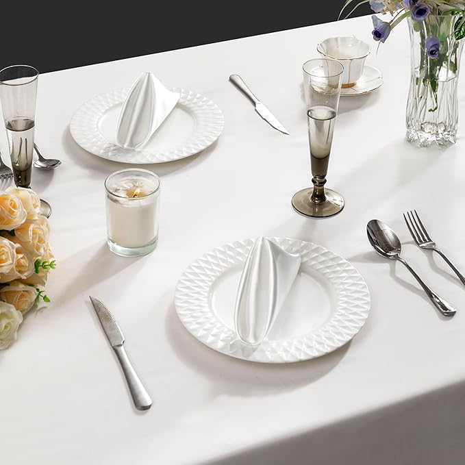 36 Pack Square Satin Dinner Napkins, 16x16 Inches Silky Soft Smooth Table Cloth Napkins for Restaurant Weddings Banquet Party Decoration, White