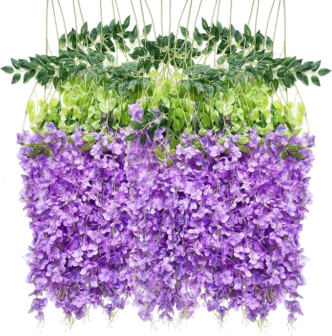 Artificial Flowers Hanging Flowers, Fake Wisteria Flower Garland Silk Vines by WONICE