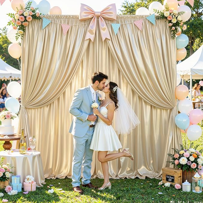 30x10ft Champagne Beige Glitter Backdrop Curtain - Image 7
