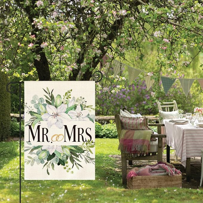 AVOIN colorlife MR. and MRS. Wedding Garden Flag 12x18 Inch Double Sided Outside - Image 4