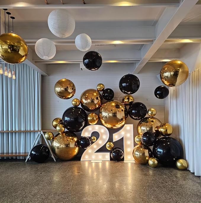 12Pcs Black and Gold Round Balloons Foil, Giant Gold Black Silver Metallic - Image 4