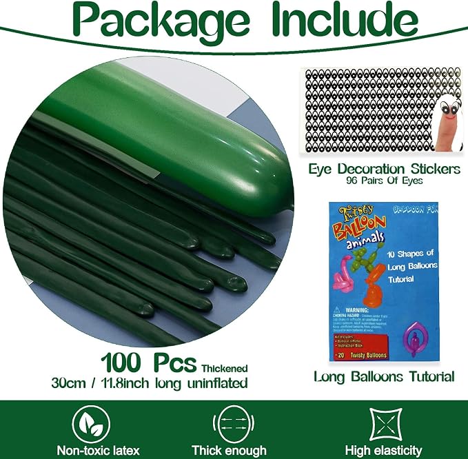 260 Balloons Dark Green, Thickened 100 Pack Long Balloons Twisting Skinny Magic - Image 2