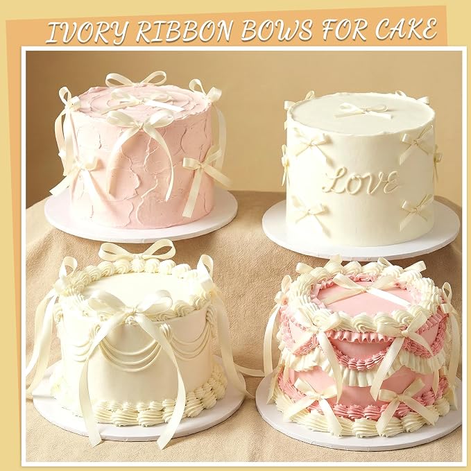 30 Pack Ivory Bow Cake Toppers, Ribbon Bows - Image 2