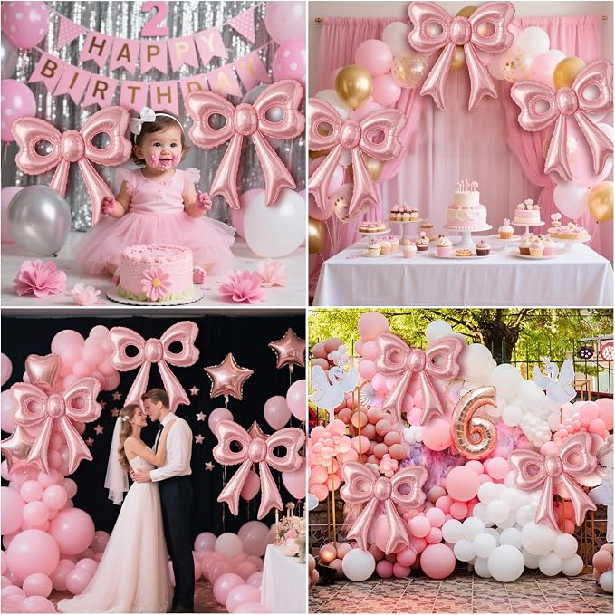 4 Pcs Pink Bow Balloons, 31”Huge Bow Aluminum Foil Balloons - Image 5