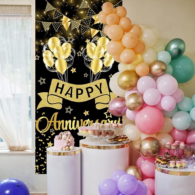 Happy Anniversary Door Banner Wedding Decorations Door Cover Black Gold - Image 6