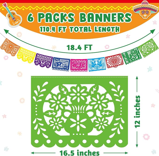 6 PCS Cinco De Mayo Banner, 110FT Colorful Fiesta Party Decorations, Plastic - Image 2