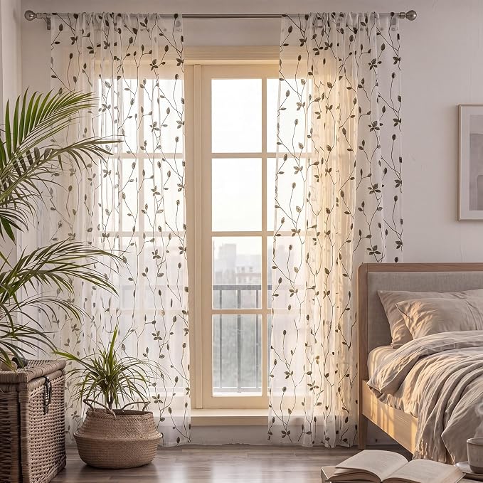 Willow Voile Curtains Cute Green Sheers Leaf Tulle Vine Window Sheers Ivy - Image 5
