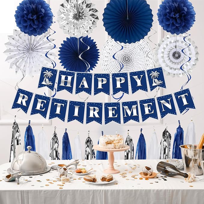 Blue Silver Retirement Party Decorations - Image 7