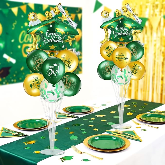 Jenaai Green and Gold 27 Pcs 2026 Graduation Balloon Centerpiece - Image 2