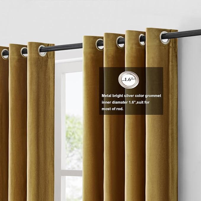 BULBUL Modern Gold Black Velvet Curtains Luxury 90 inch - Image 2