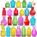 Colored Glass Bud Vases Set of 24, Vintage Small Vases for Flowers, Crystal Mini Glasses in Bulk, Small Flower Design for Centerpieces Wedding Decorations Home Flower Party Decor