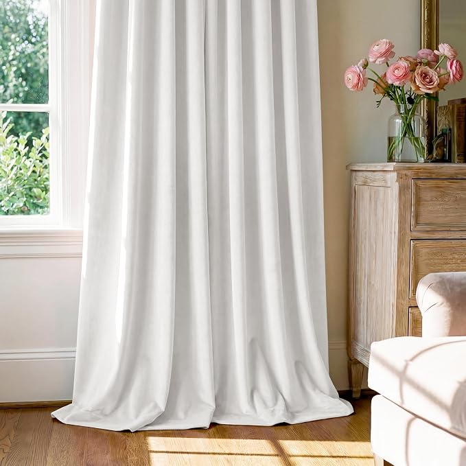 White Velvet Curtains 108 inches Long, Luxury Back Tab Privacy Protect Window - Image 6