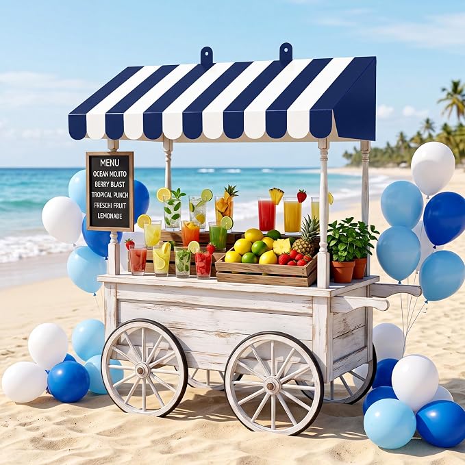 Boao 4 Pack Circus Awning Decoration 3D Navy Blue and White Stripe Cardboard - Image 4