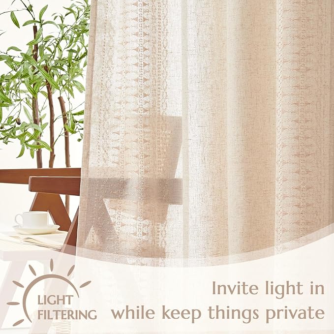 jinchan Boho Curtains for Bedroom Linen Blend Embroidered Bordered Farmhouse - Image 4