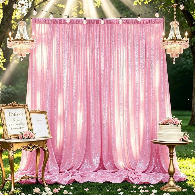 Hahuho Pink Sequin Backdrop Curtain, Banquet Decoration（2 Panels, 4FT x 8FT - Image 7
