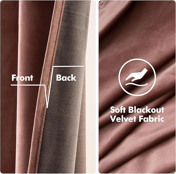 MIULEE Velvet Curtains Dusty Rose Pink 52 x 63 Inch Length Set of 2 | Grommet - Image 3