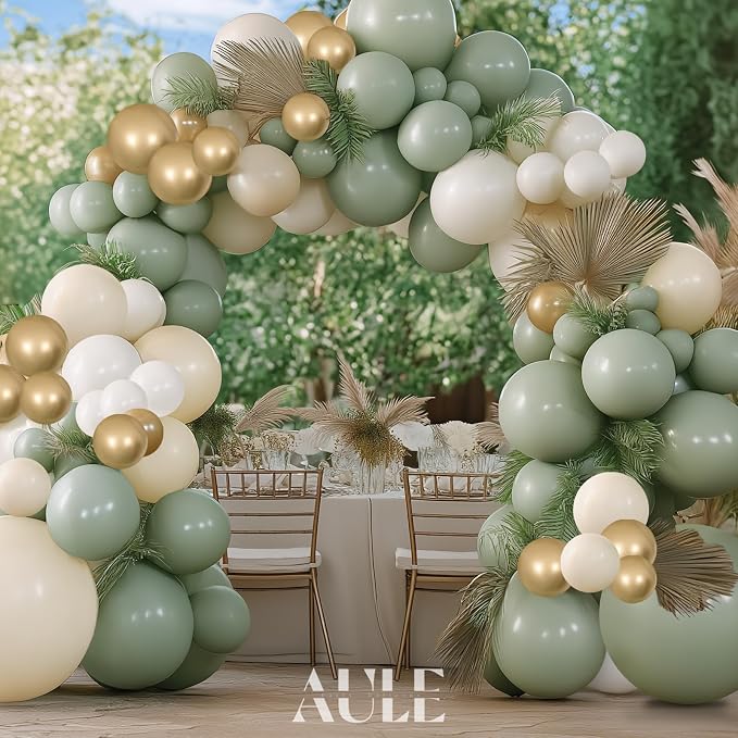 AULE 155Pcs Sage Green Balloon Arch Kit Olive Sand White Balloons | Dusty Green - Image 5