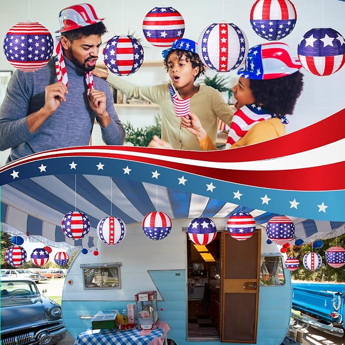 Panelee 12 Pcs Patriotic Hanging Paper Lanterns 4th of July Party Decorations - Image 7