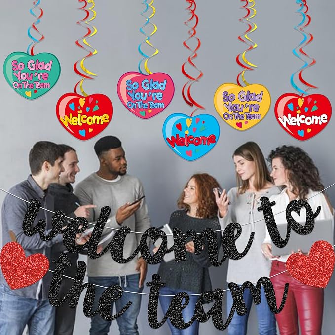 Black Glitter Welcome to the Team Banner, Hanging Swirls, Decorations - Image 5