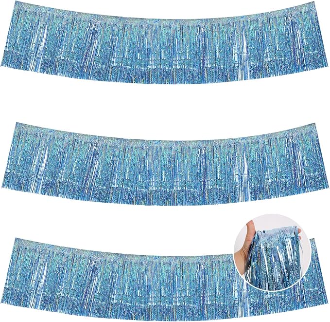 BEISHIDA Laser Light Blue Fringe Garland Banner Wall Tinsel Foil Streamers | by Beishida