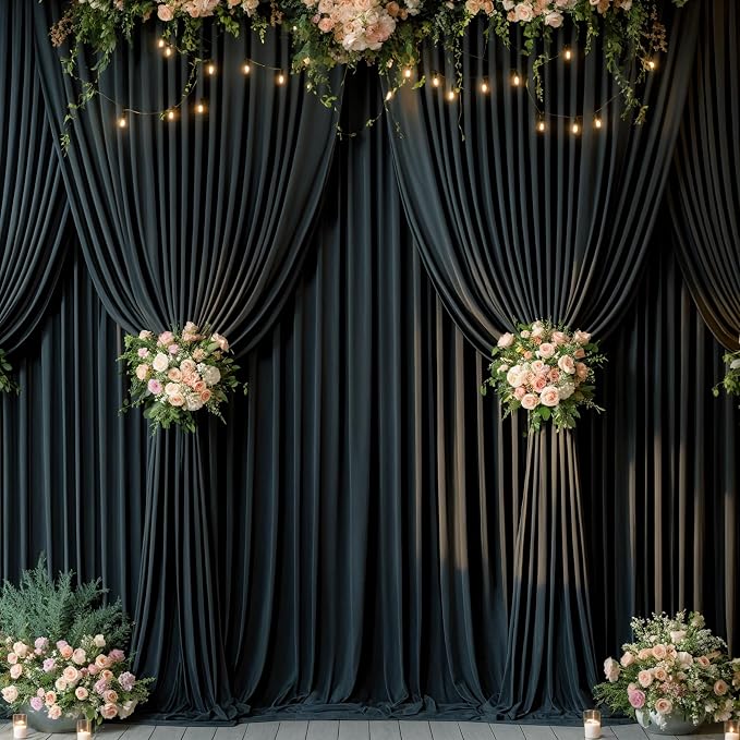 10x12 Black Backdrop Curtains for Wedding Party Wrinkle Free Backdrops Curtain - Image 2
