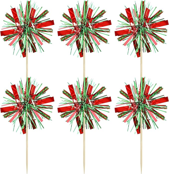Gyufise 20Pcs Foil Firework Cupcake Toppers Happy Birthday Cake Toppers Tinsel - Image 3