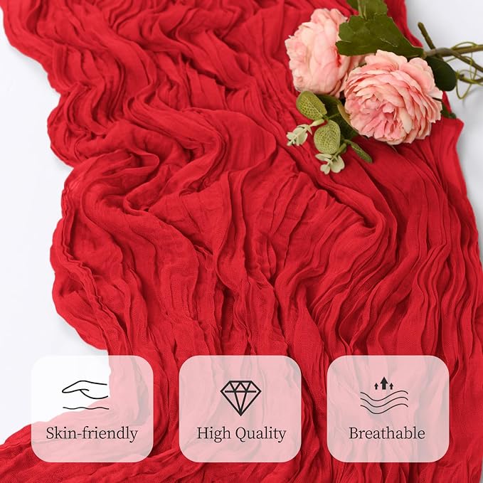 12 Pack Red Cheesecloth Table Runner 17x108 Inch Semi Sheer Boho Gauze Cheese - Image 5