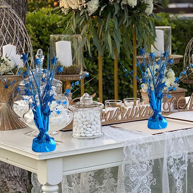 12 Pack Metallic Blue Foil Spray Centerpieces Stars Brust Table Centerpieces - Image 5