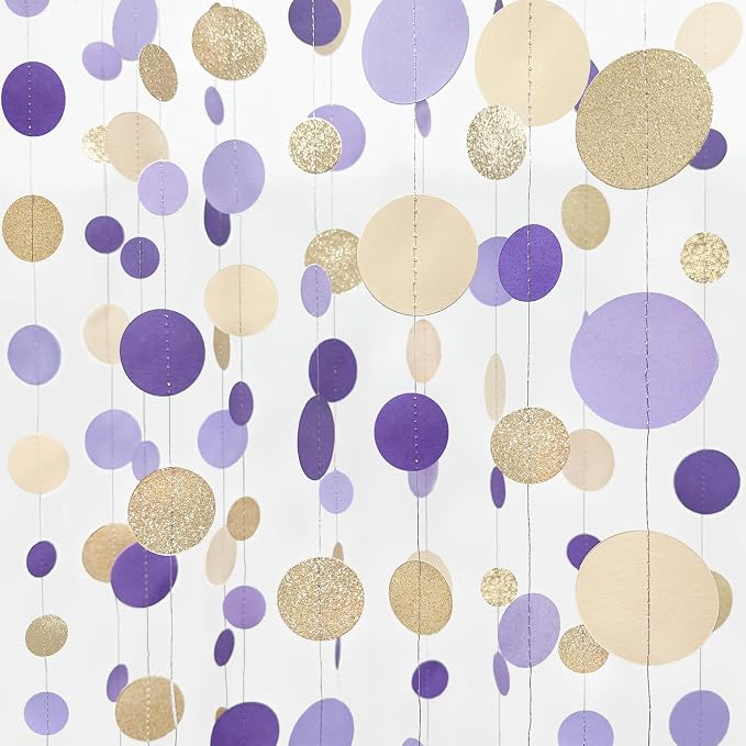 Champagne Gold Purple Cream Nude Polka Dots Garland Lavender Hanging Paper by pinkblume