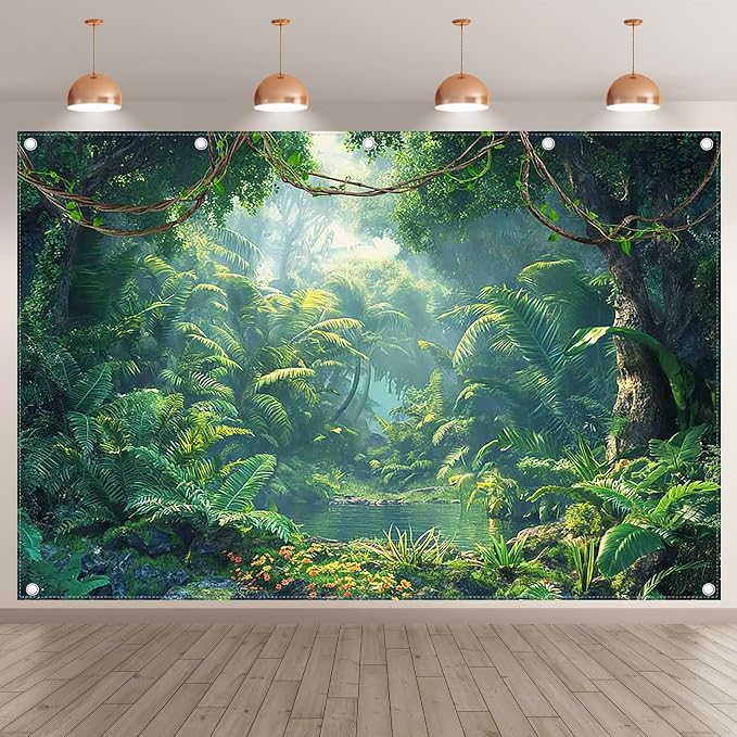 Fabric 12x8ft Jungle Forest Photography Backdrop Rainforest Banner | Tropical - Image 2